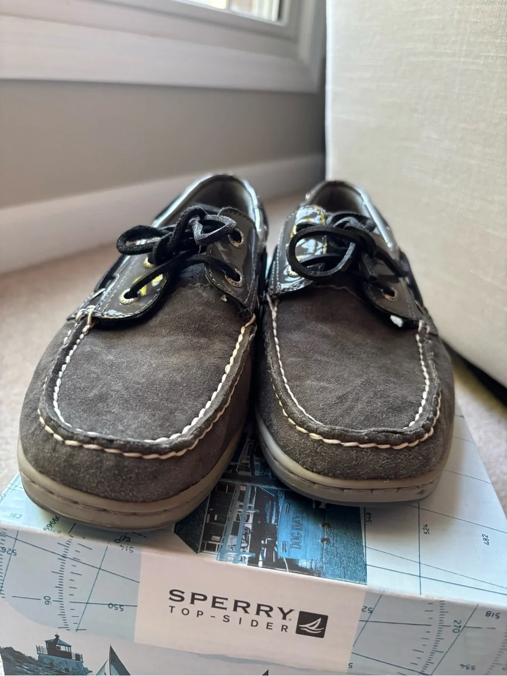 Sperry Women’s Graphite Suede & Patent Accent Boat Shoes